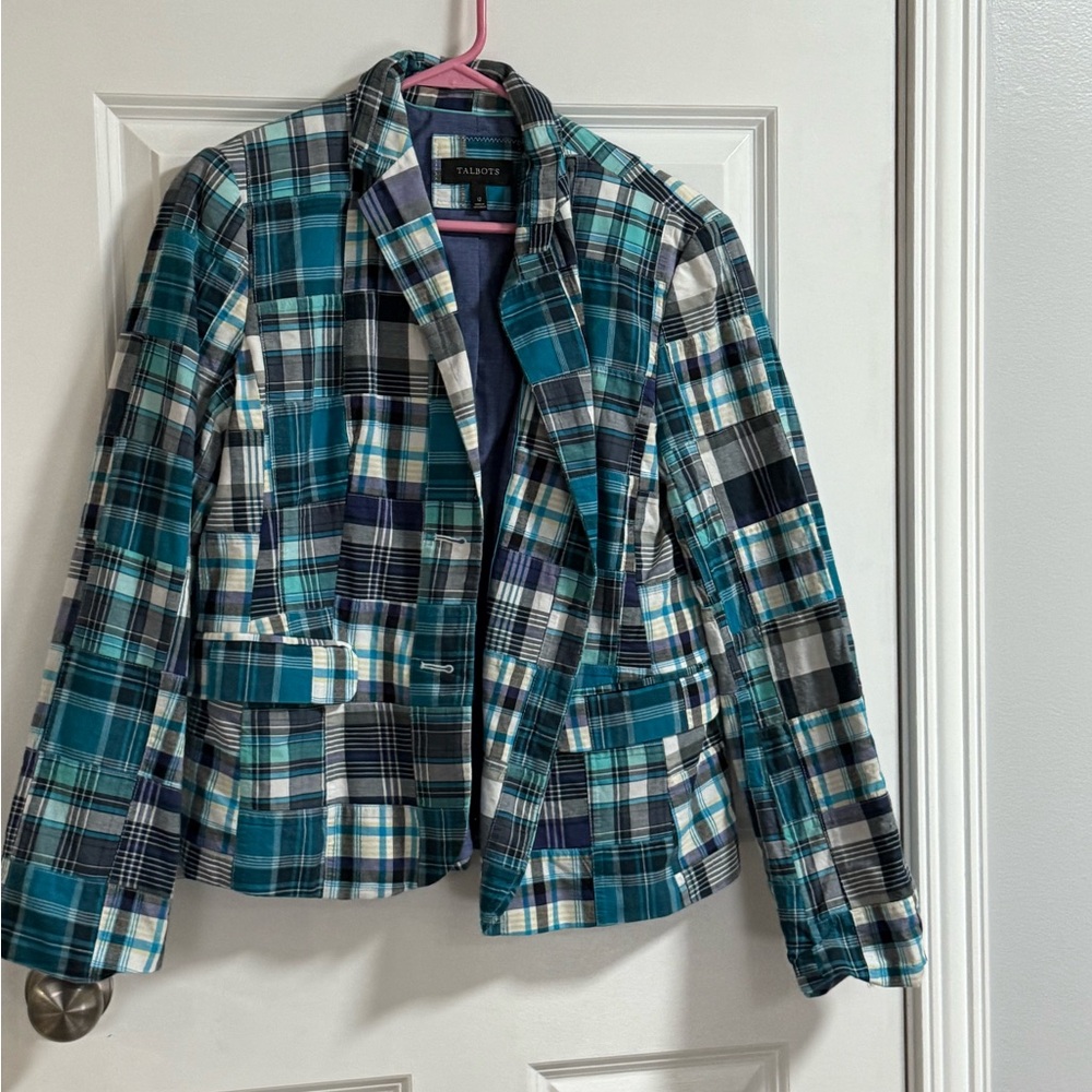 Talbots Teal and Black Plaid Blazer